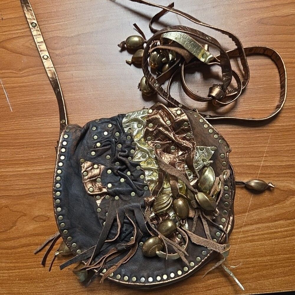 Vintage Unique Handmade Artisan Brown Leather Boho Small Crossbody Shoulder Bag - Picture 11 of 12